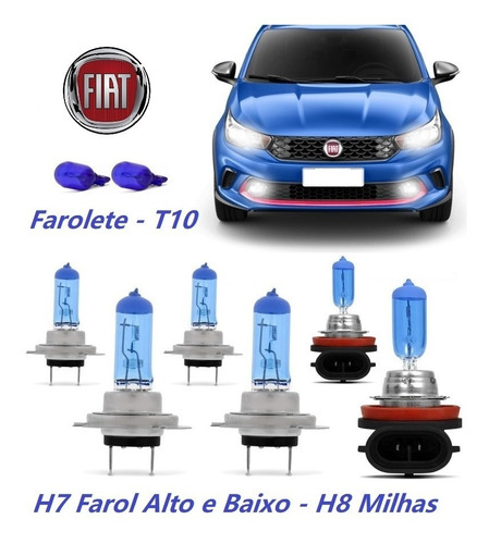 Kit Lampada Fiat Cronos Argo Super Branca Farol Milha + T10