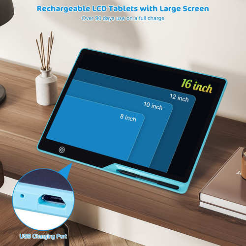Tableta De Escritura Lcd Kinayue, 16 Pulgadas, Recargable, A