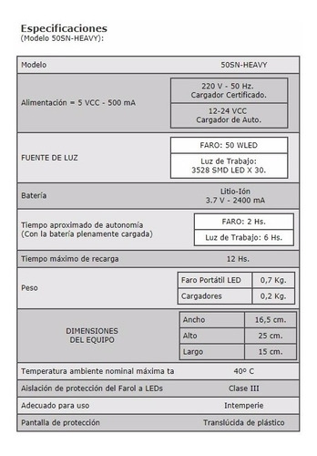Imagen 8 de 10 de Faro Led Portatil Atomlux Recargable 50w 50sn Intemperie