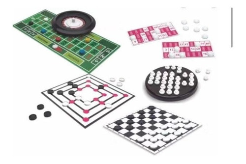 Kit 6 Jogos Clássicos Trilha Xadrez Dama Roleta Resta 1 +1