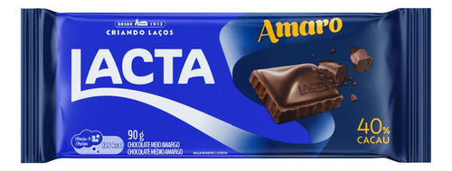 Chocolate Meio Amargo 40% Cacau Amaro Lacta  pacote 90 g