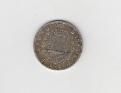 Moneda Italia 1 Lira Año 1863 M Plata Bueno