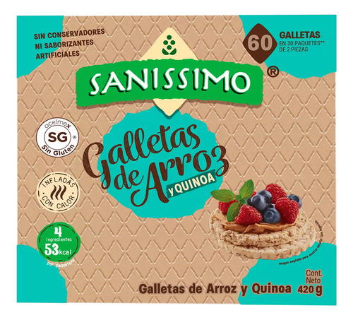 Galletas De Arroz Y Quinoa Sanissimo 30 Caja De 420g