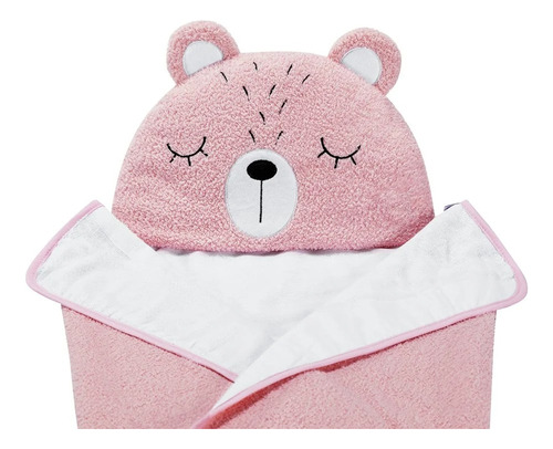 Toalha De Banho Com Capuz Bichinhos Urso Rosa Batistela