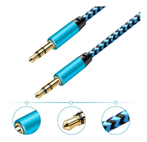 Imagen 4 de 10 de Cable Auxiliar Audio Reforzado 1 Metro Auto Calidad Gtia Ax
