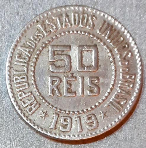 Moeda De 50 Réis De 1919 Origem Brasil. Km#517 Sob* 