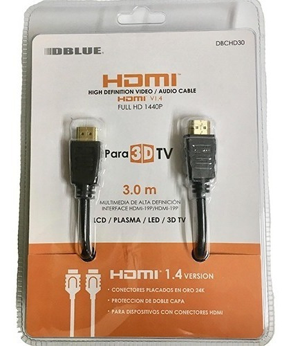 Imagen 5 de 5 de Cable Hdmi V.1.4 Tv Led 3d/lcd/plasma 3m