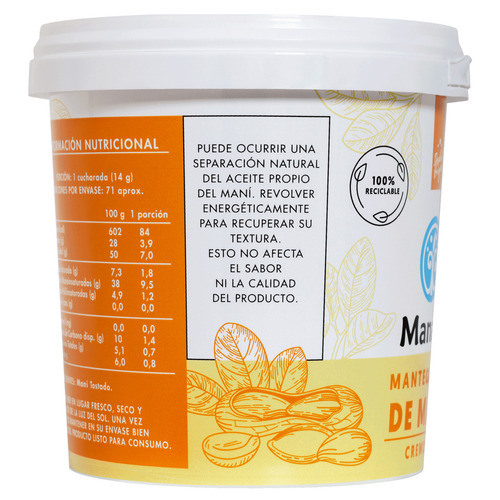 Mantequilla De Mani 1 Kg / 100% Maní Tostada / Manare