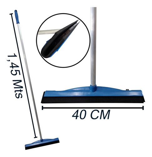 Rodo De Borracha Com Cabo 1,45 Mts Profissional Limpa E Seca Cor Azul