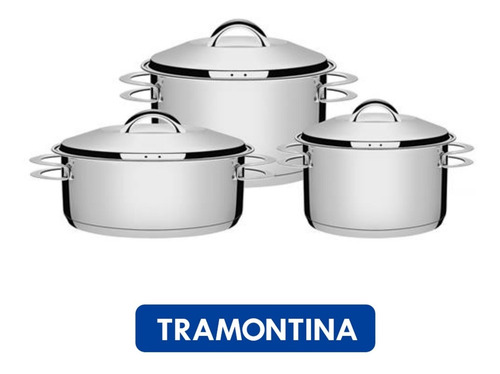 Jogo Panelas Tramontina Solar Inox 3 Pç Fundo Triplo Indução