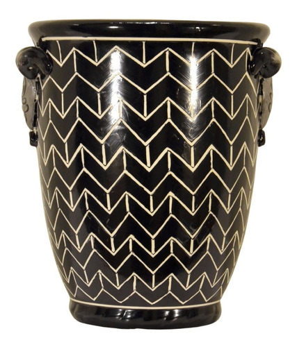 Cachepot (vaso) De Cerâmica, Pintura Chevron Preto E Branco