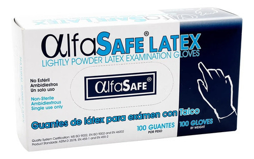 Guantes Descartables Alfasafe Examen De Látex X 100 Und Color Blanco Talla Xs