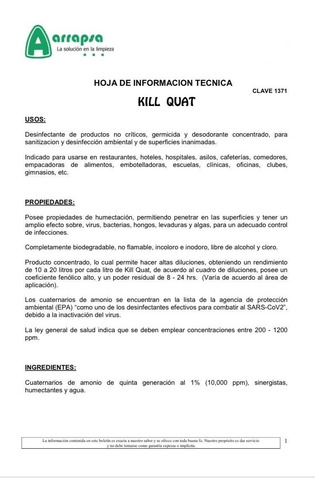 Desinfectante A Base De Cuaternarios De Amonio *** 4 Litros