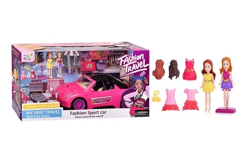 Carro Muñecas Fashion Travel Accesorios Niñas Juguete Color Fucsia