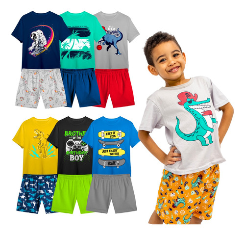 Conjuntos Infantil Kit 6 Peças De Roupa Masculino Verão Top