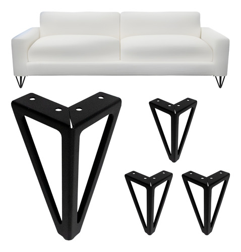 Kit 4 Patas De Metal Para Mueble Sofa Mesa Piramide Negro