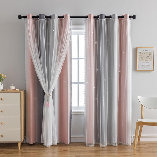 Cortinas Ombré Arco Iris Para Dormitorio Bebé, 2 Paneles