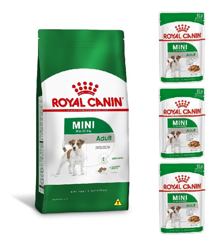 Kit Ração Mini Adult 2,5kg E 3 Sachês Adult 85g Royal Canin
