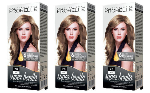  Coloraçao Probelle Super Bonita 7.0 Louro Medio - Kit 3un