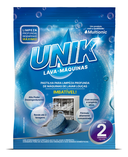 2x Detergente Sabão Lava Louça Pastilha + Lava Máquina Unik