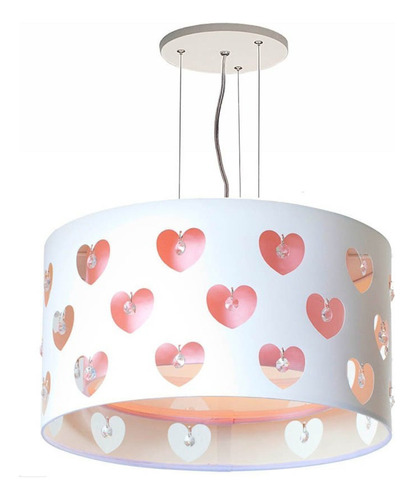 Lustre Infantil Pendente Corações Com Cristais 30x16 Giwt