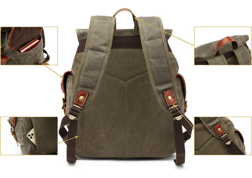 Mochila De Couro De Lona Encerada Huachen Para Homens ' Bols