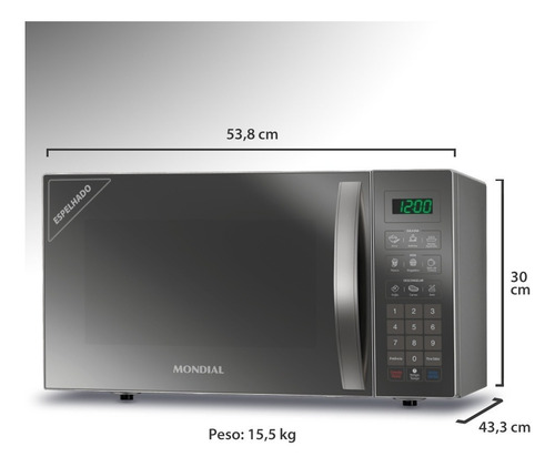 Micro-ondas Espelhado 34 Litros 1400w Mo-02-34-e Mondial 110V