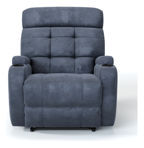 Poltrona Do Papai Reclinável Em Suede Azul E Reclinação Manual Damie Poltronas