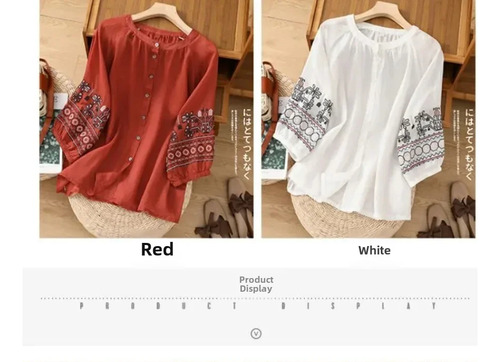 Blusa Bordada De Lino Y Algodón Con Mangas Tipo Farol