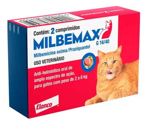 Milbemax Vermifugo Para Gatos 2 A 8 Kg 2 Comprimidos 16/40mg