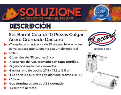 Set Barral Cocina 10 Piezas Colgar Acero Cromado Oferta !!!!