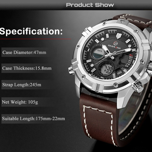 Reloj De Cuero Digital Analógico Goldenhour Quartz