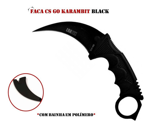 Faca Esportiva Csgo Karambit Black Afiada Punho Polímero
