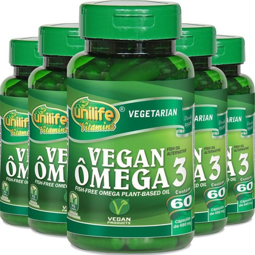 Kit 5 Ômega 3 Vegetal Unilife 60 Cápsulas Sabor Sem Sabor