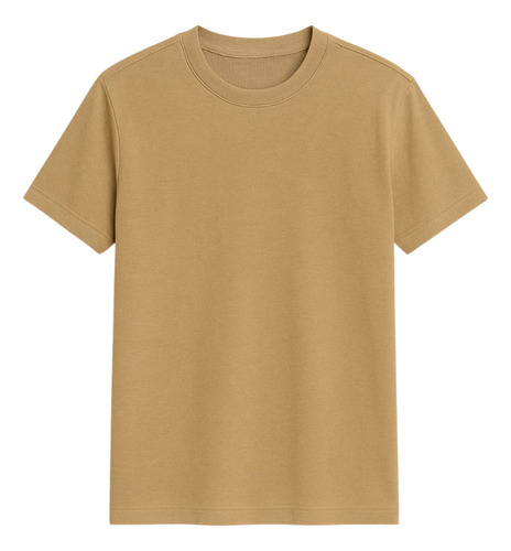 Kit Camisa Caqui Lisa Gola Redonda Algodão 100% 5 Unidades