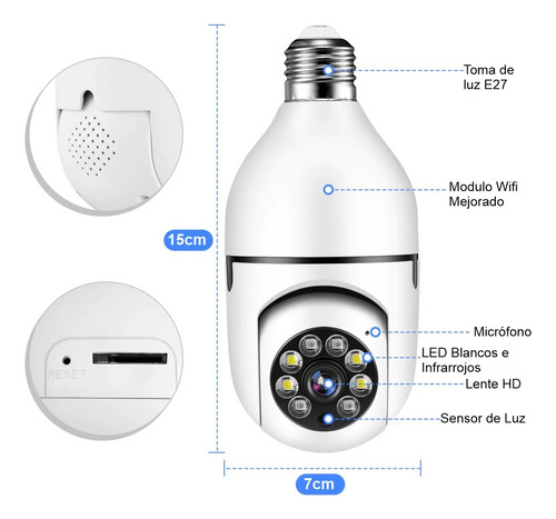 Camara Bombillo Ip Wifi Inalambrica Robotica Seguridad 360