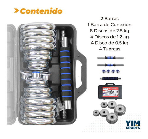 Kit De Mancuernas Pesas 30kg Profesional Gym En Casa Pesas Con Barra Discos Ejercicio Yim Sports