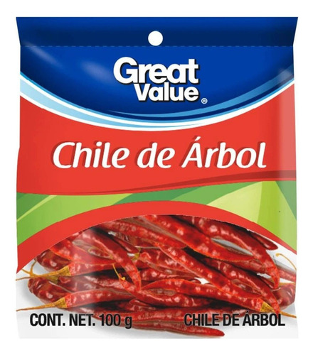 Chile De Árbol Seco Great Value 100 G