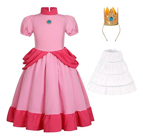 Chicas Peach Traje Princesa Vestido Con Corona De Bdgj5