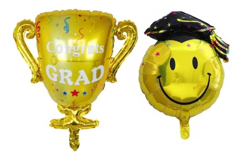 2 Globos Egresado Graduado Emoji Con Birrete Y Copa