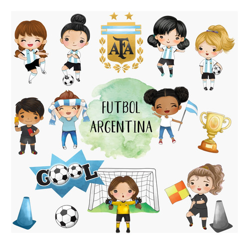 Kit Imprimible Digital Cliparts Futbol Argentina Nenas 1