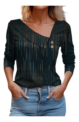 Camisa Otoño Para Mujer Solapa Cuello V Manga Larga Sueter