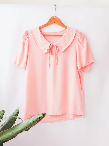 Blusa Fibrana Popl n Cuello Beb Y Lazo En Delantero Mujer