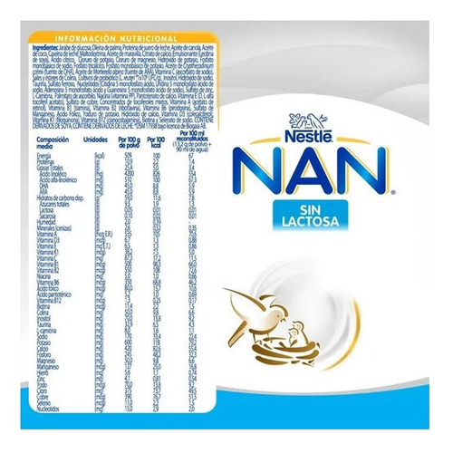 Imagen 2 de 2 de Leche de fórmula en polvo Nestlé Nan Sin Lactosa en lata de 400g a partir de los 0 meses