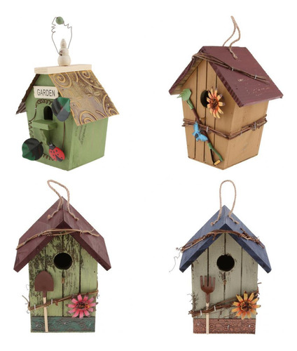 Pack De 4 Birdhouse De Colgante Casa De Pájaros Tallada