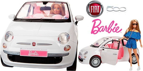 Barbie Coche Fiat, Muñeca Con Coche Y Accesorios De Mattel