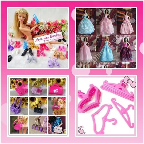 Barbies Boneca Roupas Acessórios Mini Vestido Bolsas Coroa Sapatos