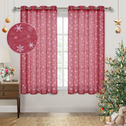 Cortinas Transparentes De Navidad Para Sala De Estar, Copos 