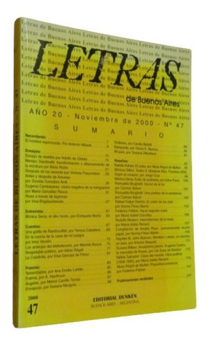 Letras De Buenos Aires. Año 20. Novimebre 2000 N° 47.&-.