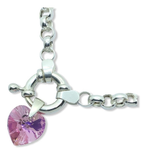 Pulsera Rolo Plata 925 Con Dije Cristal Corazón De 10 Mm